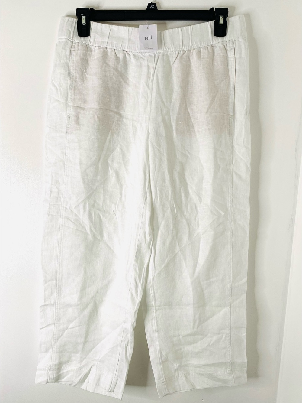 J. Jill White 100% Linen Wide Leg Pants NWT Elastic Waist Hand Pockets